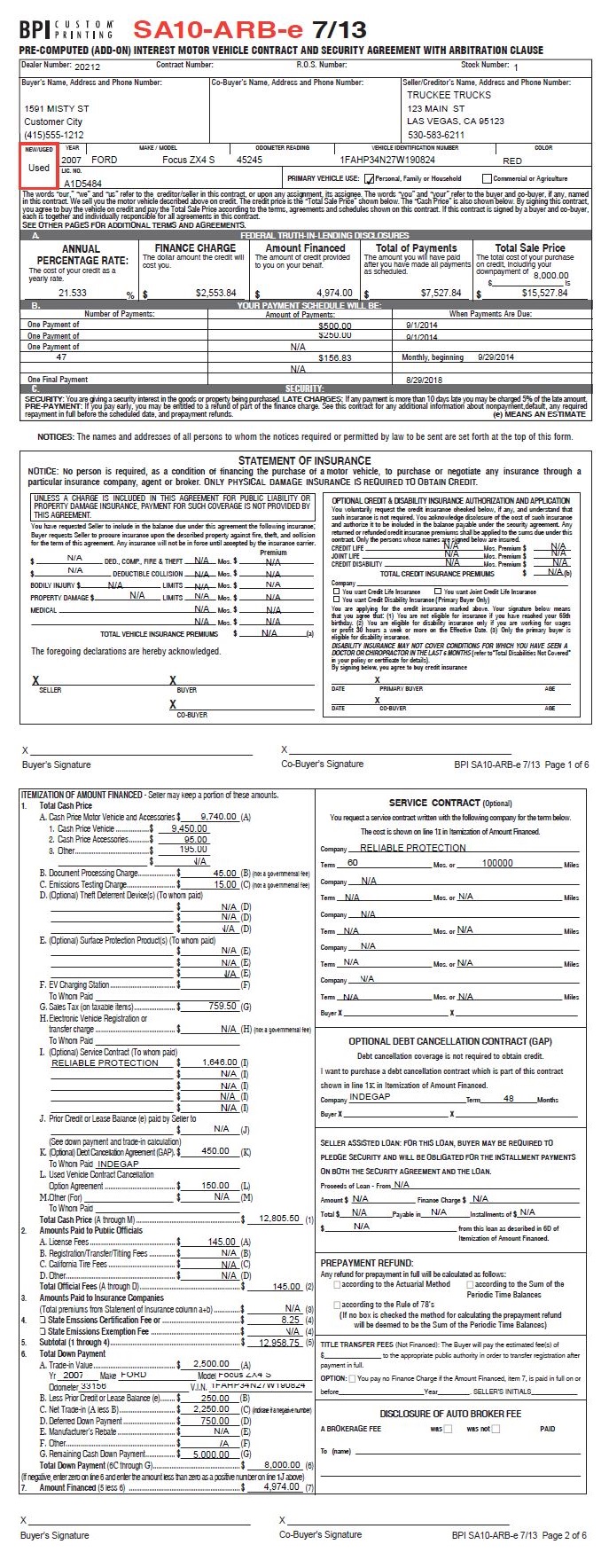 odometer disclosure statement california