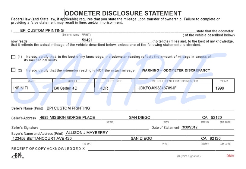 odometer disclosure statement california