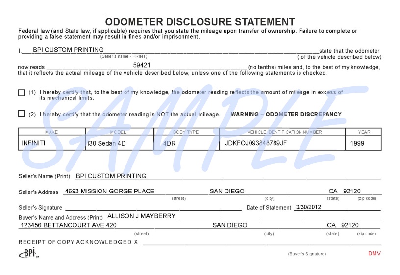 odometer statement template